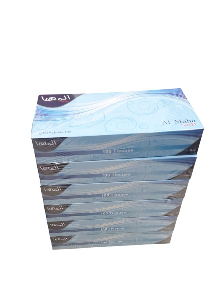 Al Maha | Facial Tissue | 100 Tissues | Package | (6) Boxes | Carton | 6 Packs