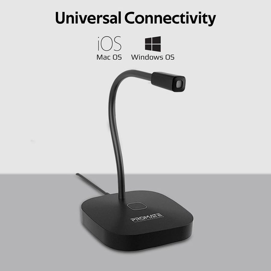 بروميت | ميكروفون يو اس بي عالي الوضوح مرن اسود Promate | HD Omni-Directional USB Microphone Flexible Gooseneck LED ProMic-1