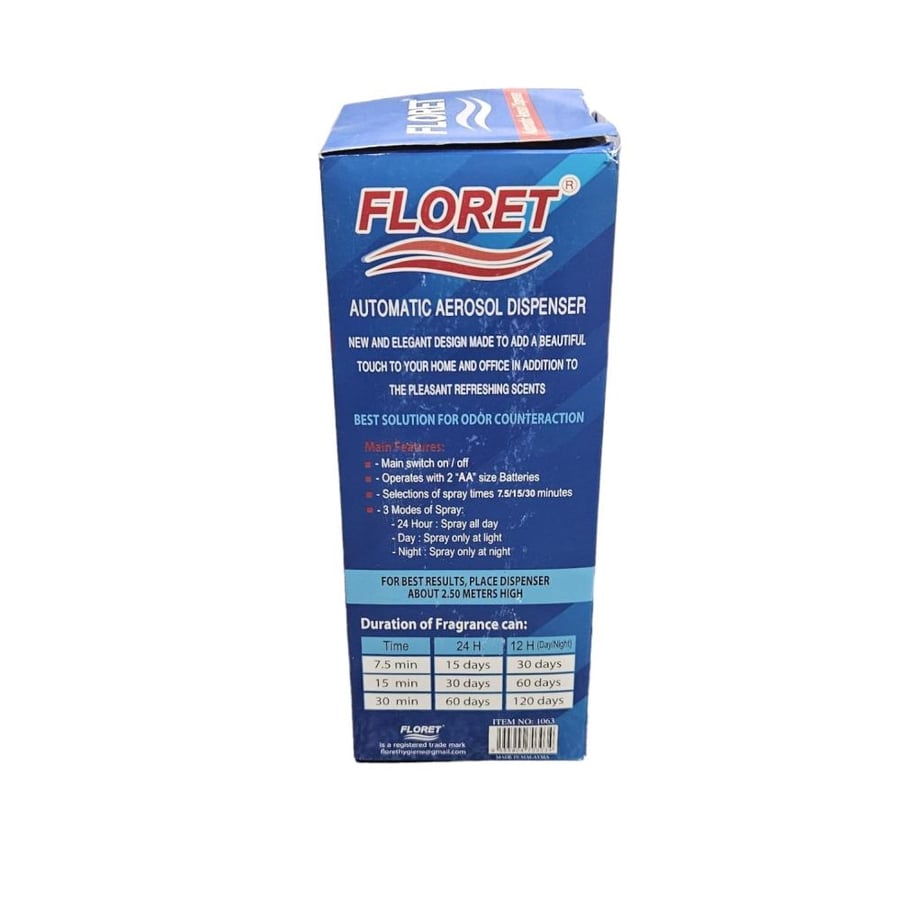 فلوريت | جهاز بخاخ معطر جو | اوتوماتيك | ابيض | ماليزي Floret | Device Air Freshener Sprayer | Automatic | White | Malaysia