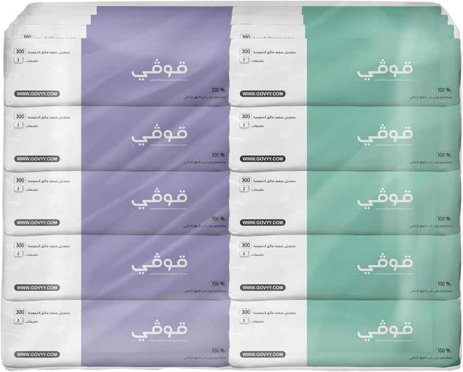 قوفي | حزمة مناديل قوفي 300 | 5 شدات × 10 علب 3 طبقات