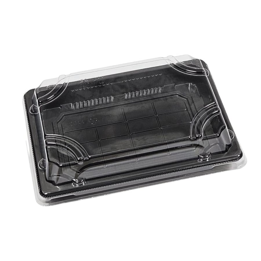 ALSALEH | Rectangle Sushi Boxes | Black Plain | With Clear Lid | No.1103 | Carton | 400 pcs