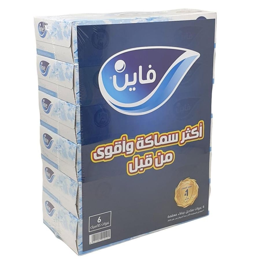 مناديل فاين كلاسيك | كرتون مناديل وجه | طبقتان معقمة | 6 شدات × 6 علب × 70 منديل | FN70AZ-36