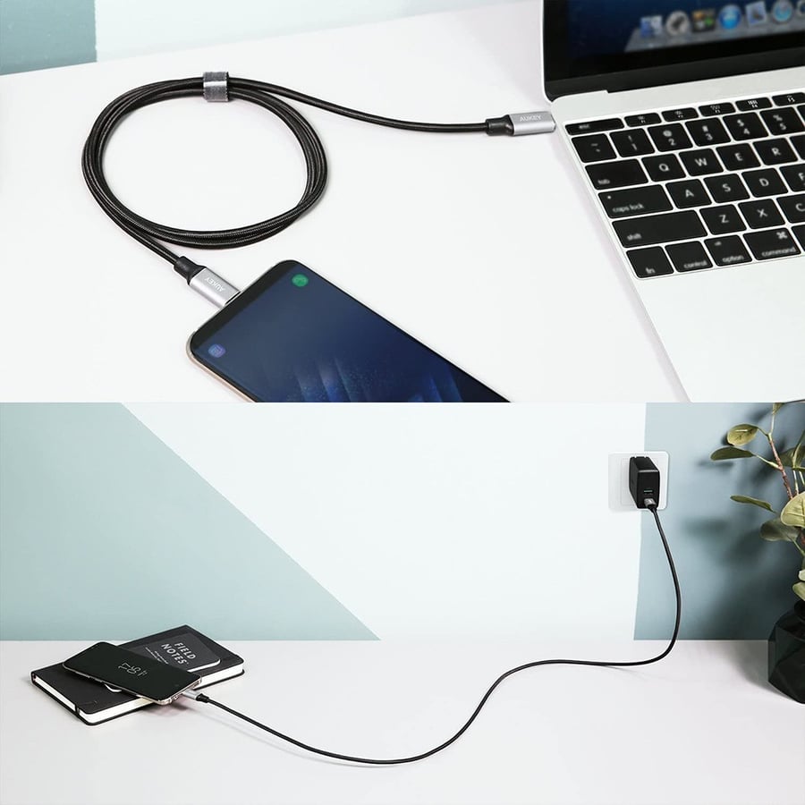 اوكي | سلك شاحن تايب سي الى تايب سي سريع ضد القطع Aukey | Braided Nylon USB-C to USB-C Cable 2.0 CB-CD5 1M