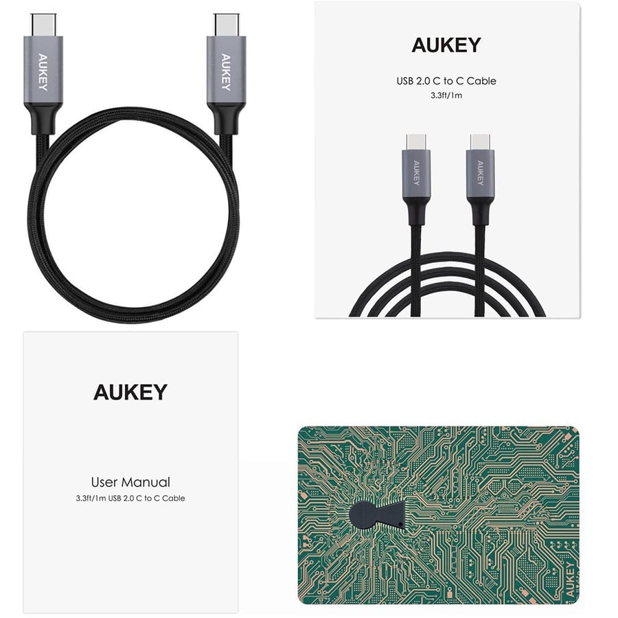 اوكي | سلك شاحن تايب سي الى تايب سي سريع ضد القطع Aukey | Braided Nylon USB-C to USB-C Cable 2.0 CB-CD5 1M