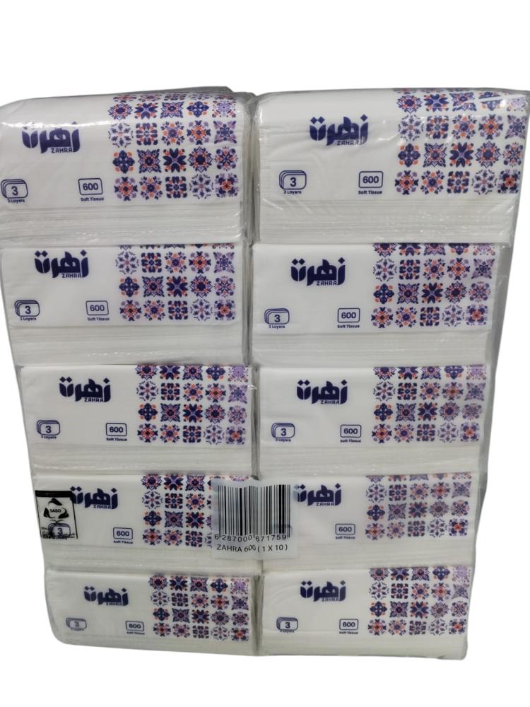 زهرة | حزمة مناديل 600 | 40 علبة 24,000 منديل وجه 3 طبقات ZHR600-40