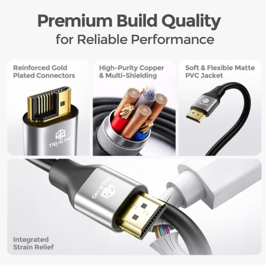 كيبل HDMI بطول 30 متر عالي السرعة مع إيثرنت ARC و3D ودقة Full HD 1080P – True HQ