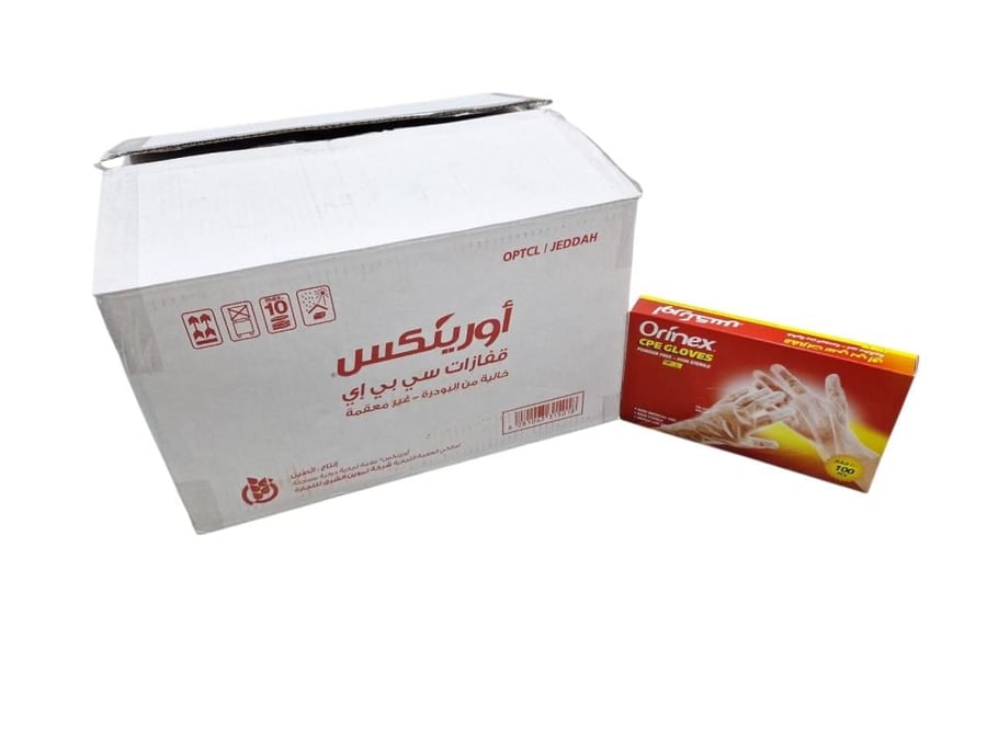 اورينكس | قفازات فينيل بلاستيك | بدون بودر | كبير | (L) | شفاف | 100 حبة | كرتون | 30 علبة