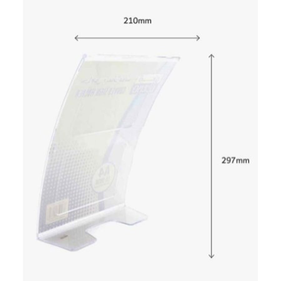 لينو | حامل اعلانات ستاند لوحات ورقية شفاف LEENO | Vertical Curved Sign Holder A4 Clear