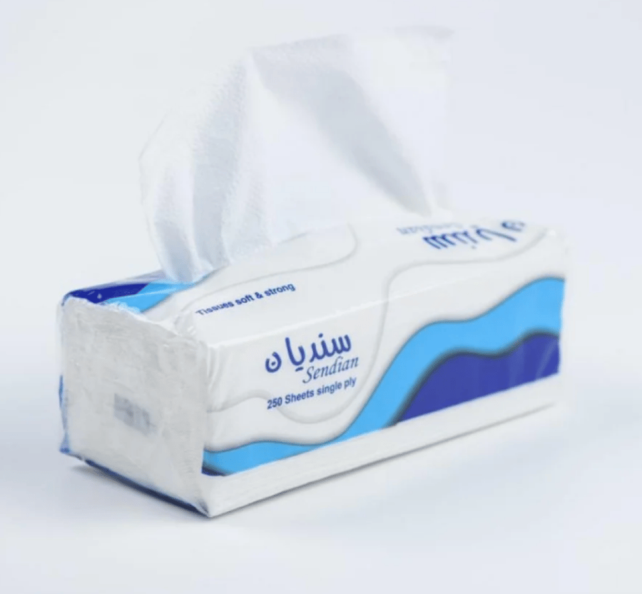 سنديان | حزمة مناديل وجه | مفرد | 5 شدات × 10 علب × 250 منديل Sendian | Bundle of 5x10x250 | Single Facial Tissues