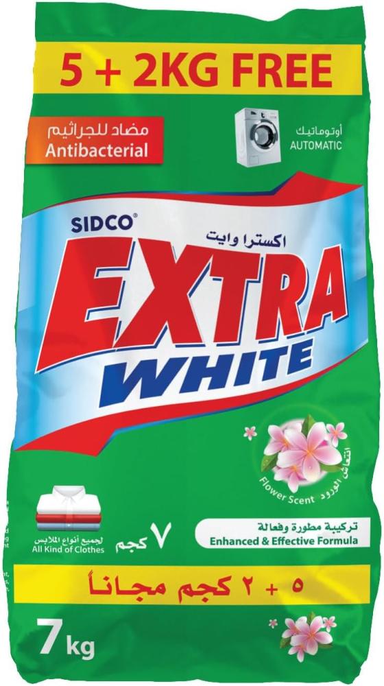 SIDCO | Extra White | Detergent Powder Clothes | Green | Low Foam | Normal | Flower | 7 Kg