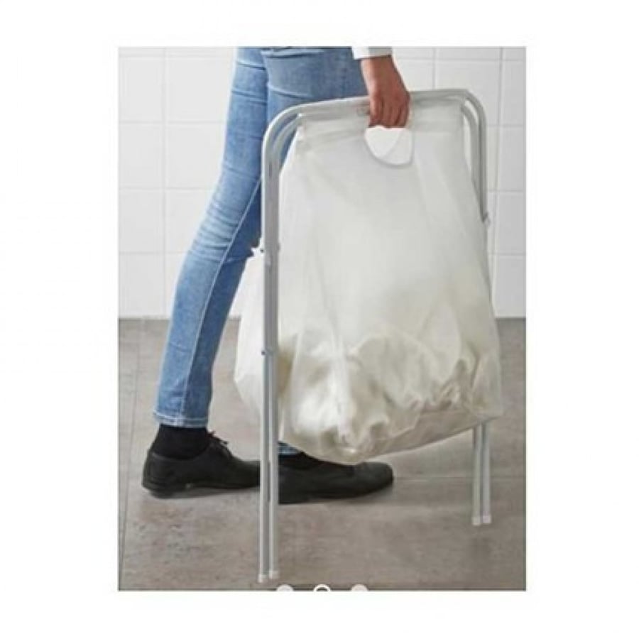 سلة غسيل ملابس مزدوجة بحامل ابيض Basket Laundry Bag and Clothes with Holder