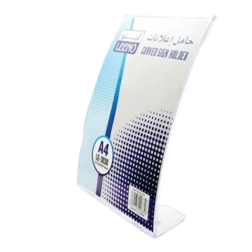 لينو | حامل اعلانات ستاند لوحات ورقية شفاف LEENO | Vertical Curved Sign Holder A4 Clear