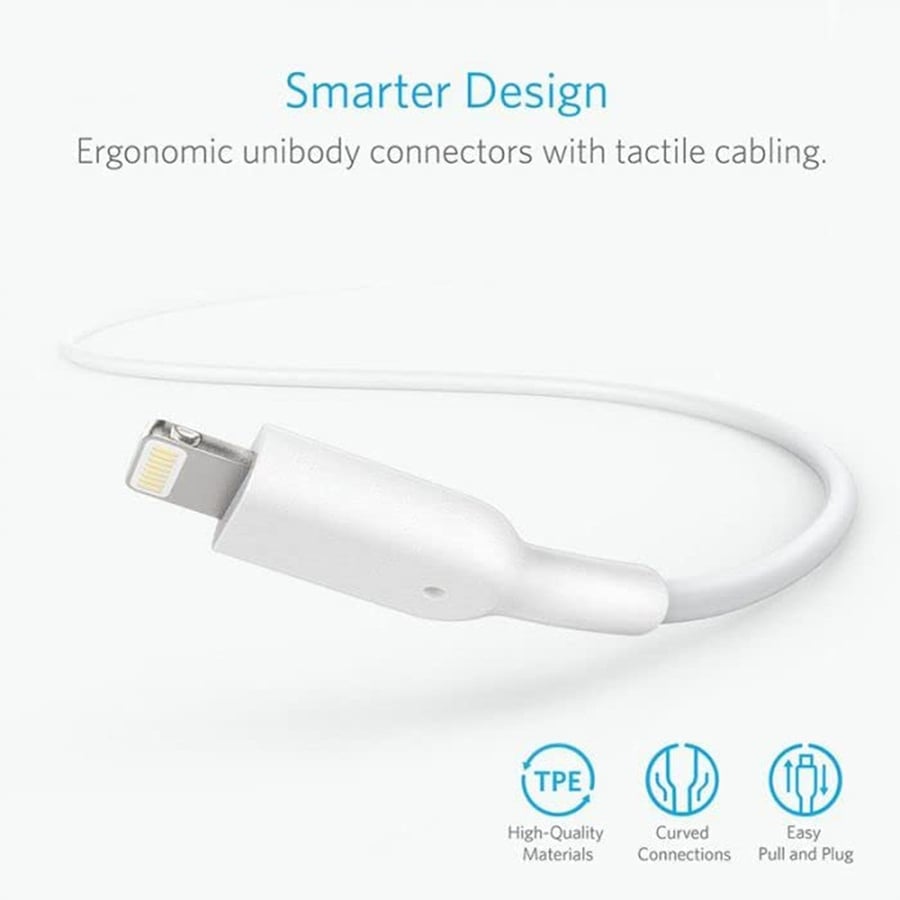 انكر | الاصلي معتمد سلك شحن ونقل بيانات ايفون لايتنينج ابيض ANKER | PowerLine II MFi with Lightning Connector 1.8M Cable