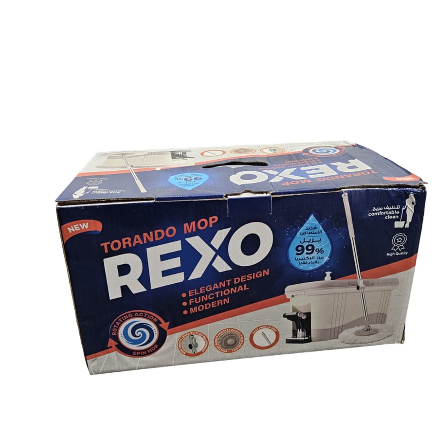 Rex | Cleaning Cart With Mop Steel Stick | Without Wheels | With 2 Microfiber Mop Heads | Beige