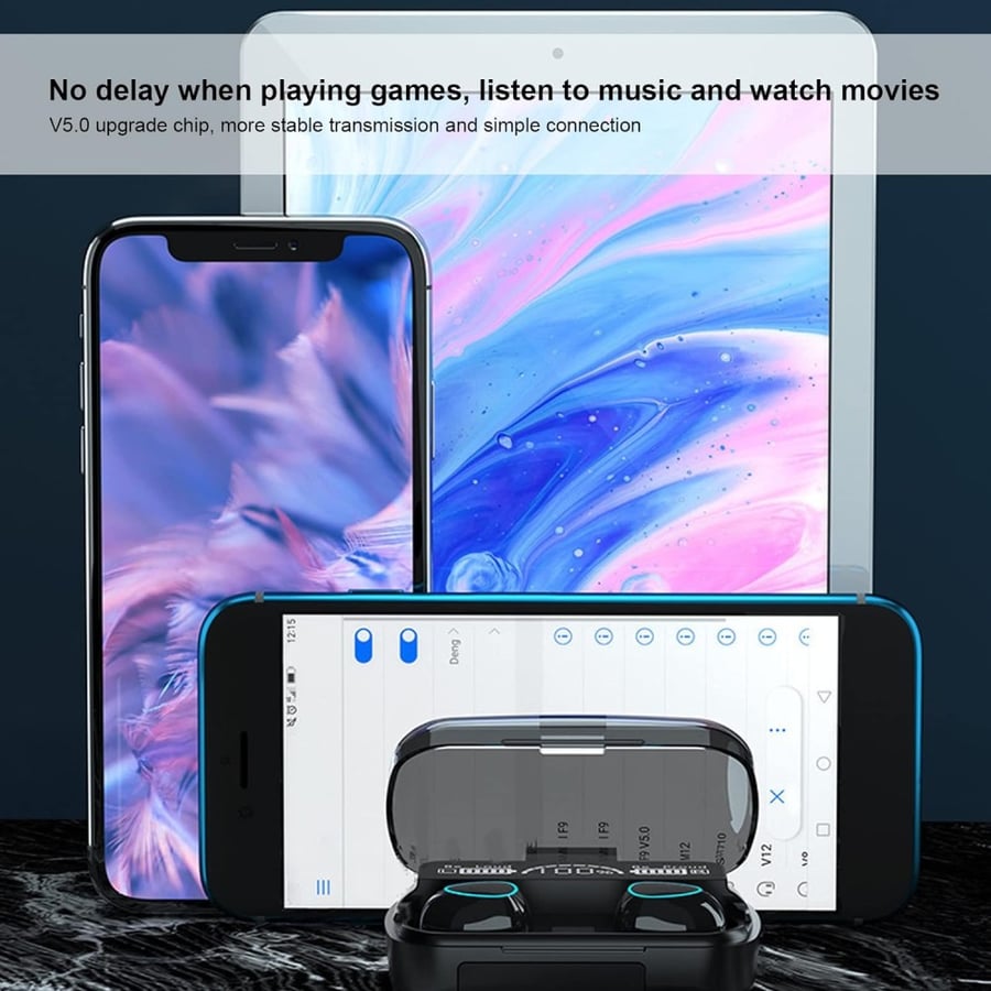 سماعات أذن لاسلكية، BT V5.1 ستيريو باس سماعة إلغاء الضوضاء IPX7 مقاومة للماء عمر بطارية طويل في سماعة الأذن مع علبة شحن للرياضة والقيادة المنزلية الافتراضية M10