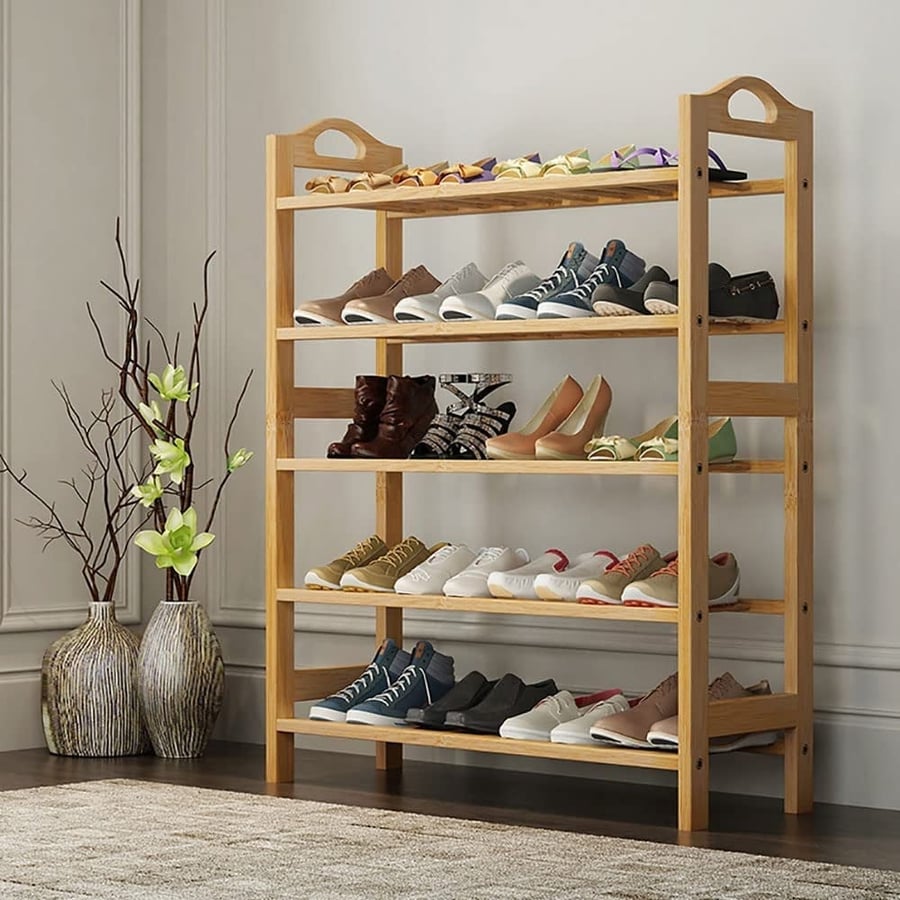 كيو مايمي | حامل احذية من الخيزران 5 رفوف 70×25×90 سم QMYME | Bamboo Shoe Rack 5-Tier Shelves