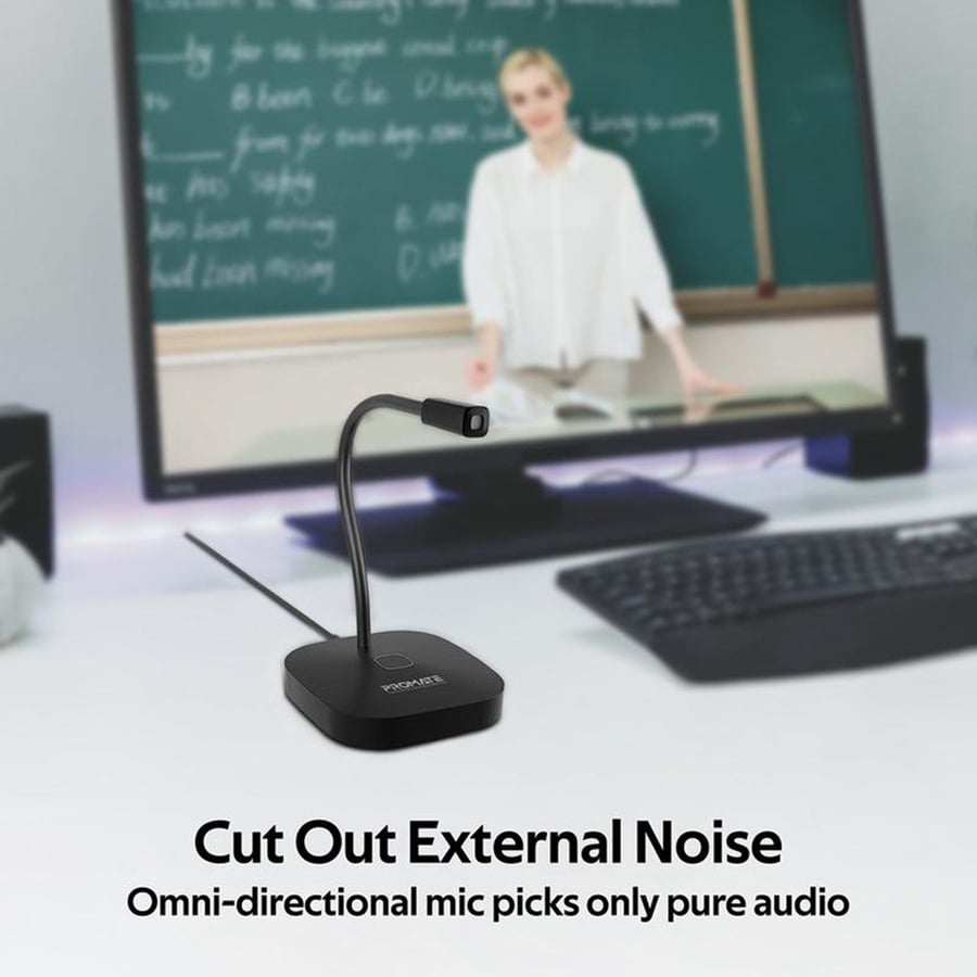 بروميت | ميكروفون يو اس بي عالي الوضوح مرن اسود Promate | HD Omni-Directional USB Microphone Flexible Gooseneck LED ProMic-1