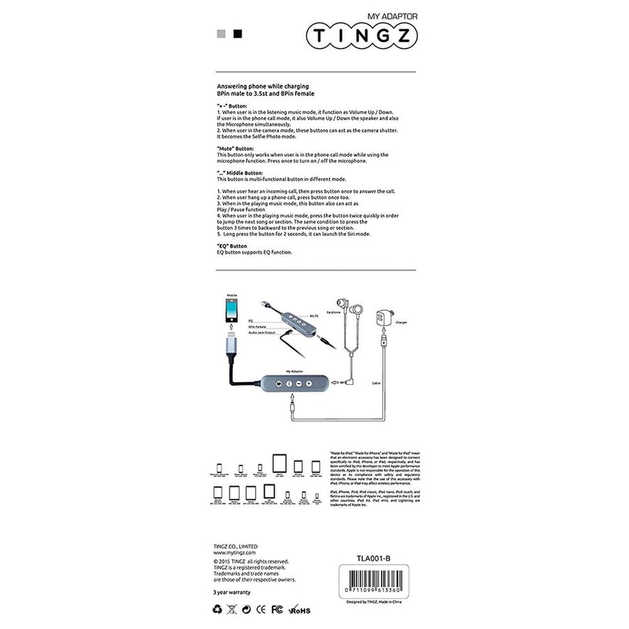 تينجز | وصلة محول مقسم ايفون وصوت TINGZ | My Adapter 8 Pin Audio Splitter Adapter