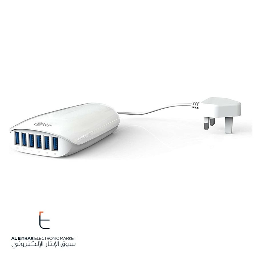 بيليف | شاحن جوال جداري ذكي 6 مداخل 1.5 متر bliv | 6-Port USB Power Adapter Wall Charger UK 5.4A 1.5M