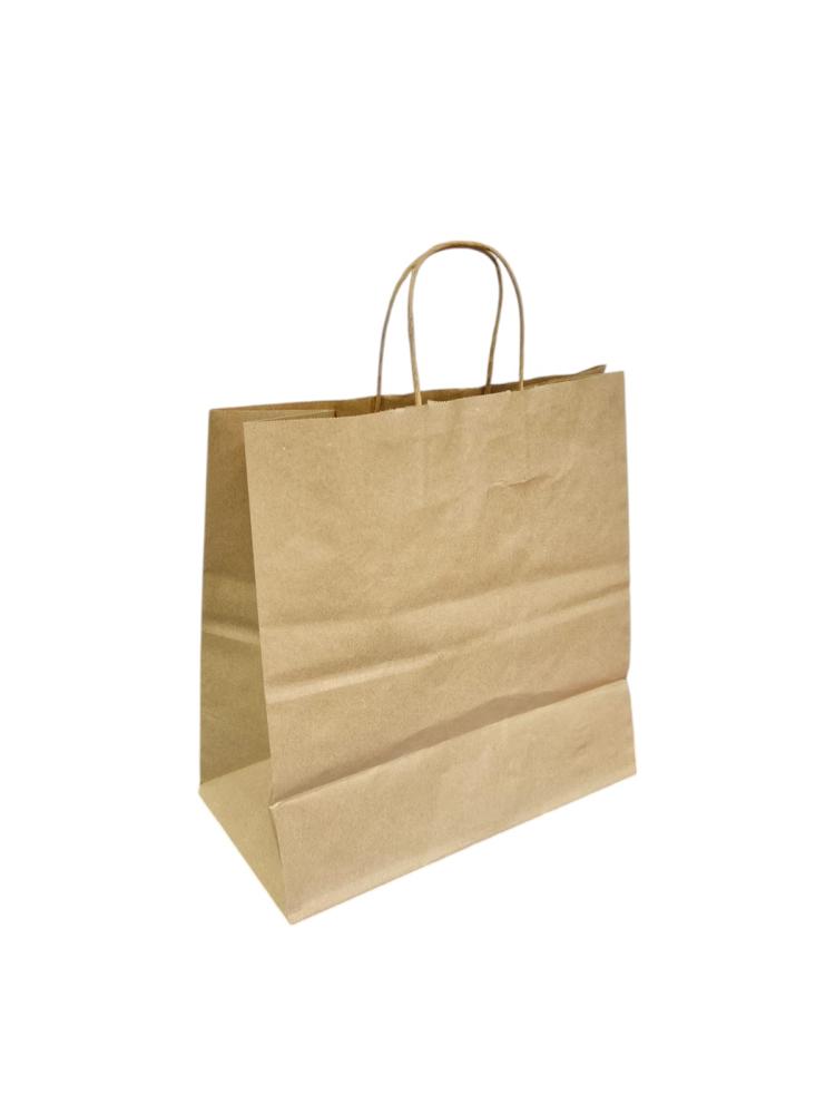 SM | Paper Bags With Handle | Flat | Brown | Size M | 33.5x32x17 cm | Carton | 10 Kg