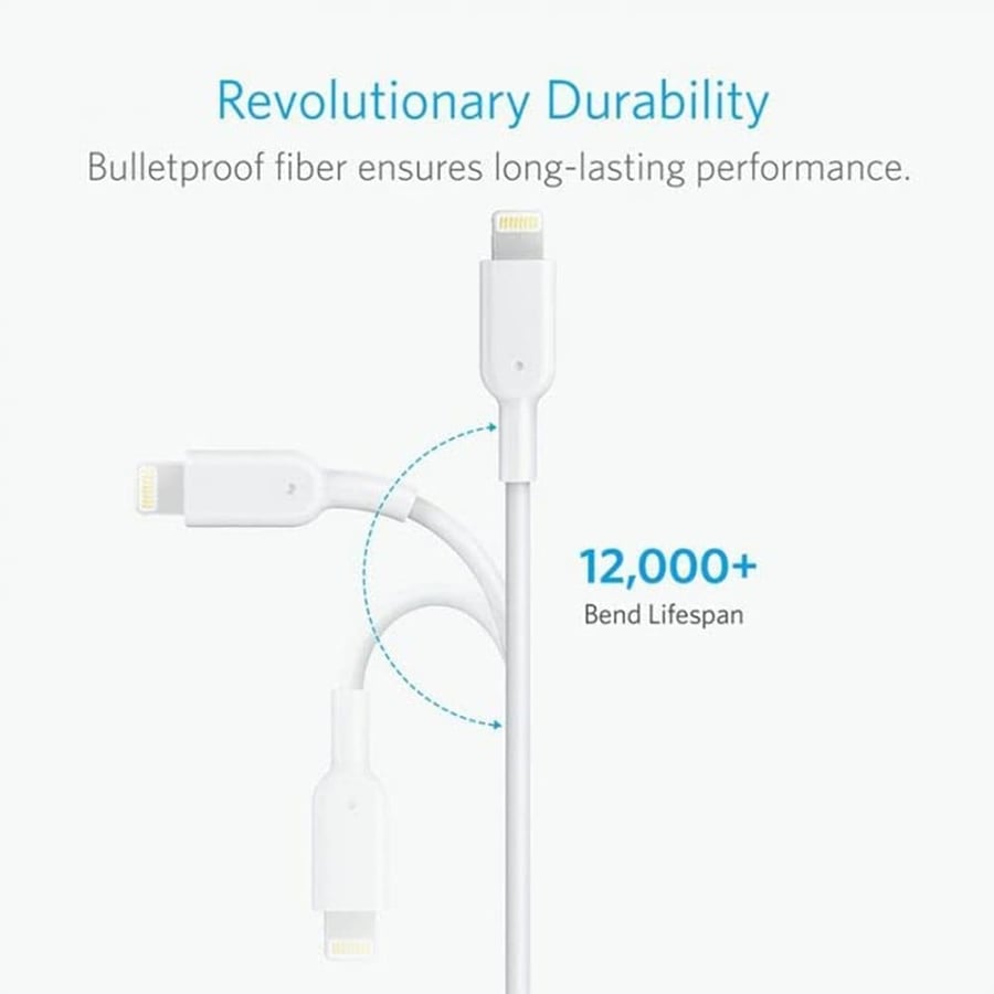 انكر | الاصلي معتمد سلك شحن ونقل بيانات ايفون لايتنينج ابيض ANKER | PowerLine II MFi with Lightning Connector 1.8M Cable