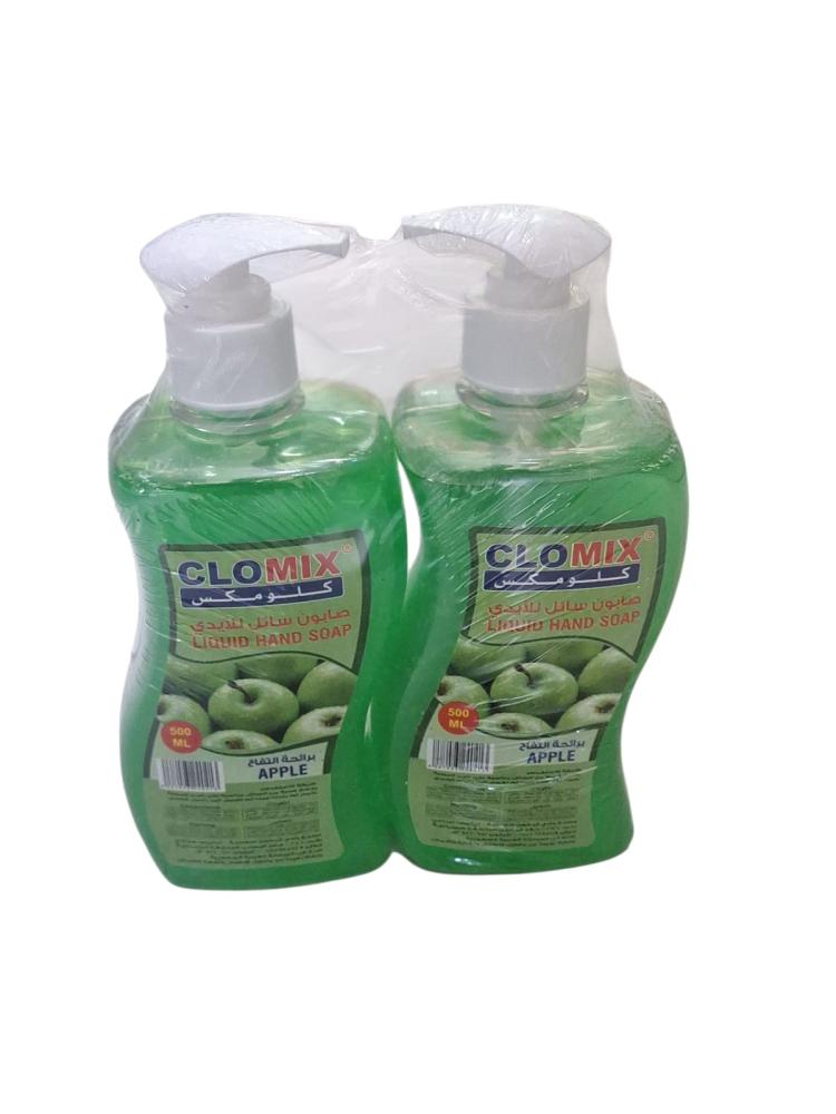 Clomix | Liquid Hand Soap | Green Apple | 2x500 ml | Carton | 6 Packs