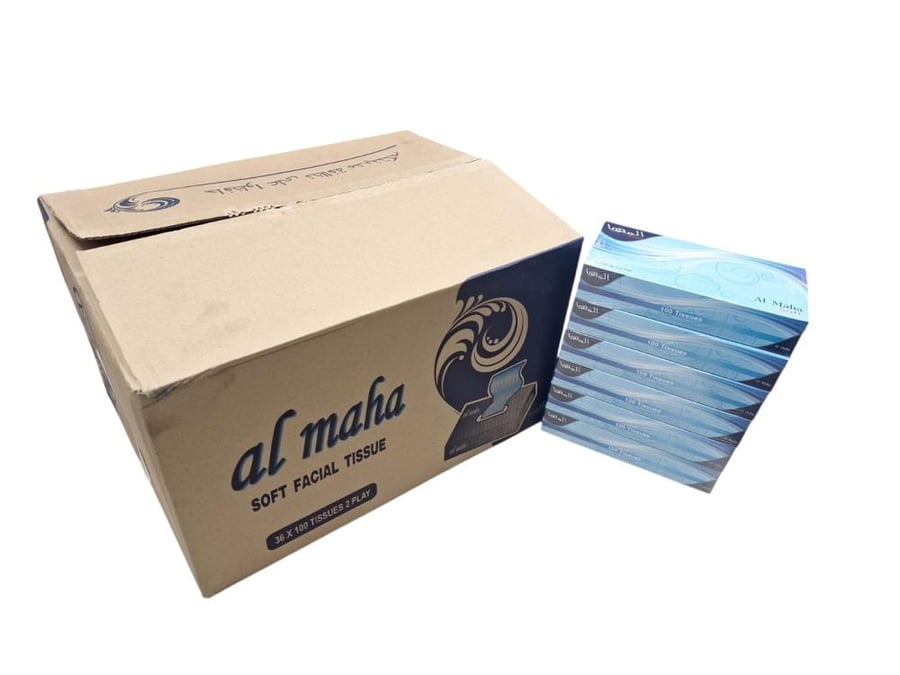 Al Maha | Facial Tissue | 100 Tissues | Package | (6) Boxes | Carton | 6 Packs