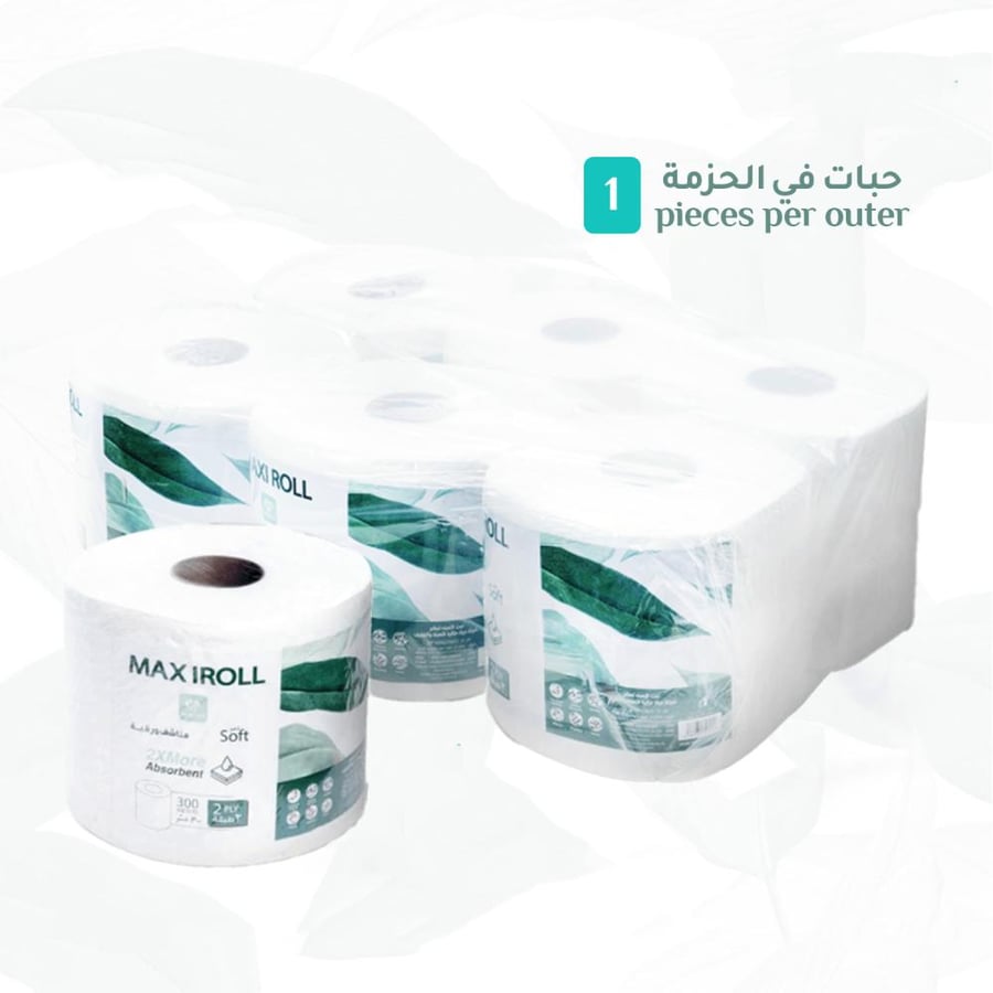 مثالية | حزمة مناديل هدب ماكسي رول 6 رولات × 300 متر طبقتان ناعمة 1,800 متر مناشف ورقية HDMR300-6