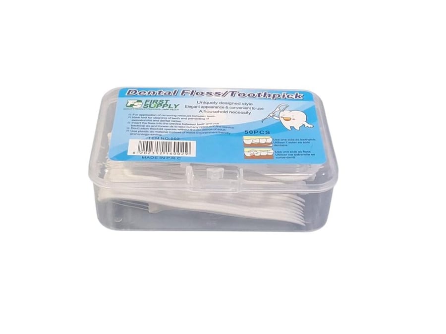 First Supply | Plastic ToothPicks With Flosstik for Cleaning | 50 Sticks | 12 pcs