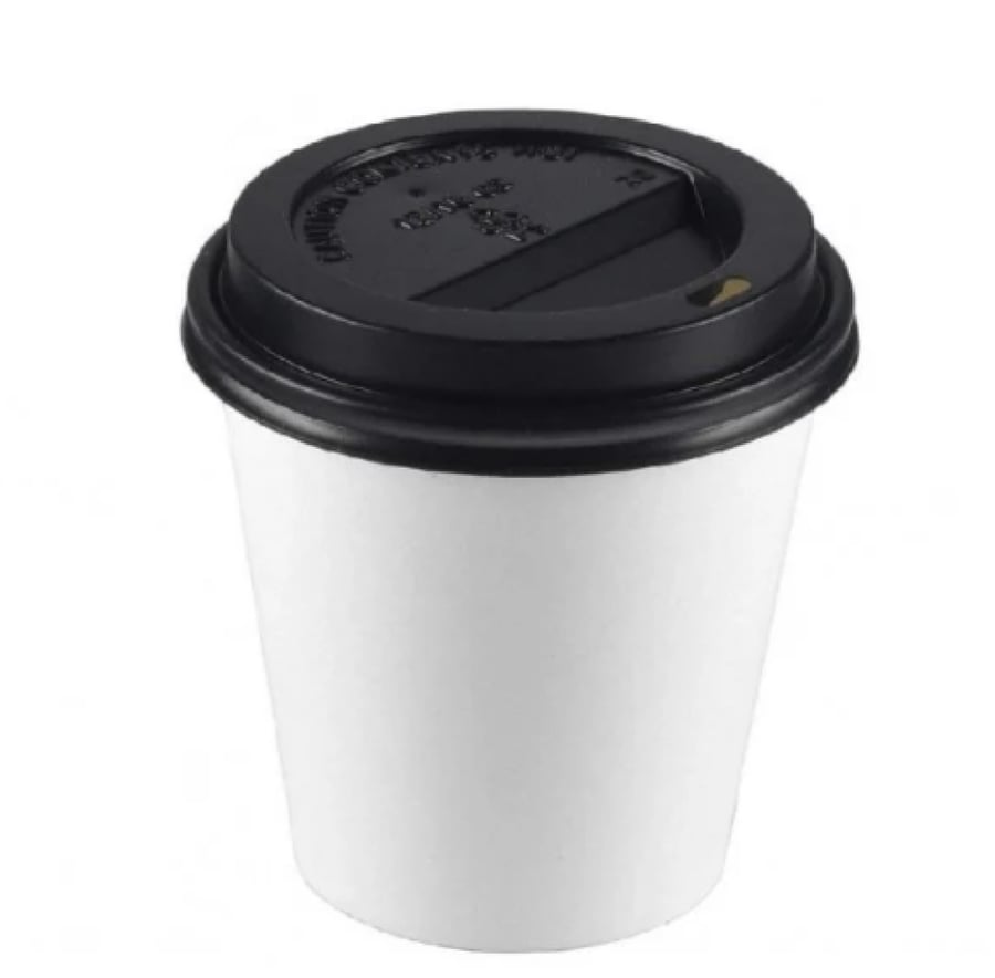 Kooz | Paper Cups | Coffee | White Plain | With Black Lid | 4 Oz | 110 ml | Carton | 1000 pcs