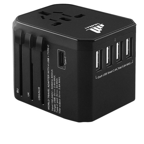 روسدن | محول طاقة عالمي للسفر 4 مداخل يو اس بي ذكية و تايب سي Rosdn | Universal Travel Adapter Wall Charger 5.6A Smart and 3.0A USB-C