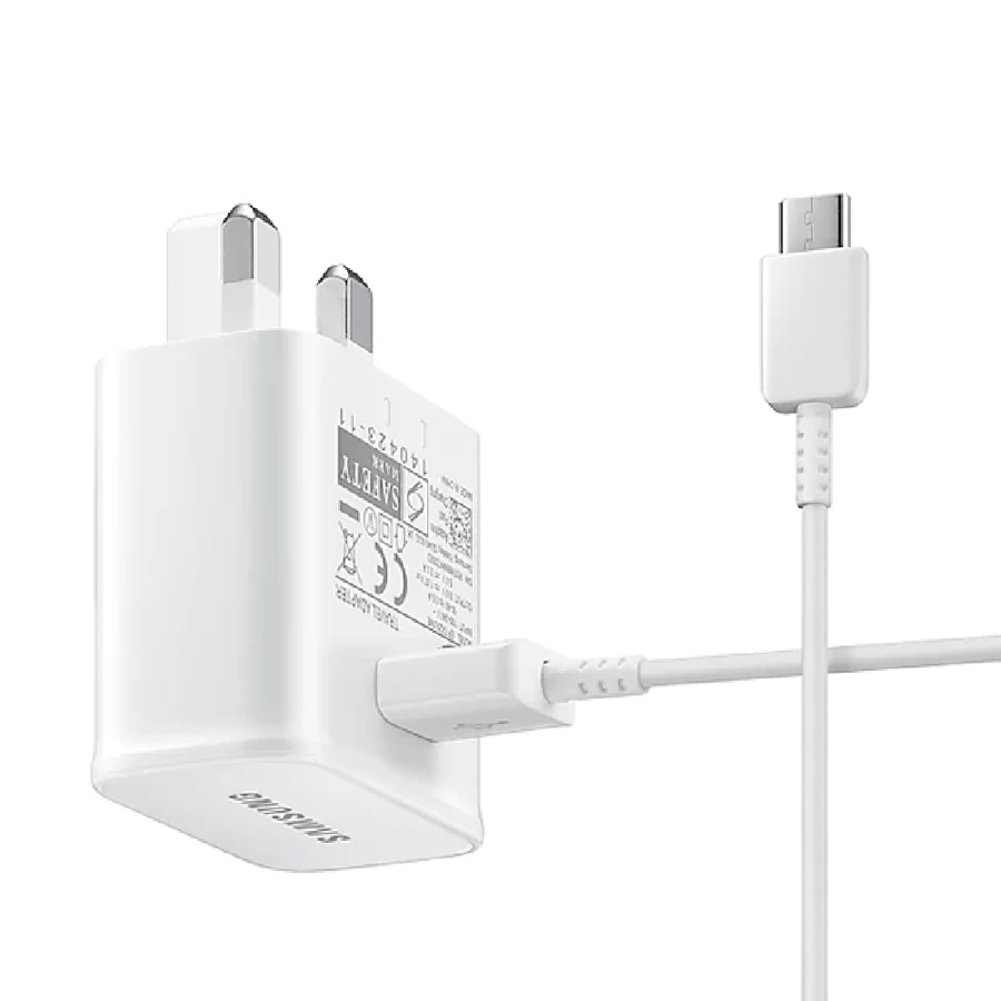 سامسونج | الاصلي شاحن جداري مع سلك تايب سي ابيض Samsung | Travel Adapter Wall Charger with USB-C Cable UK EP-TA50UWE