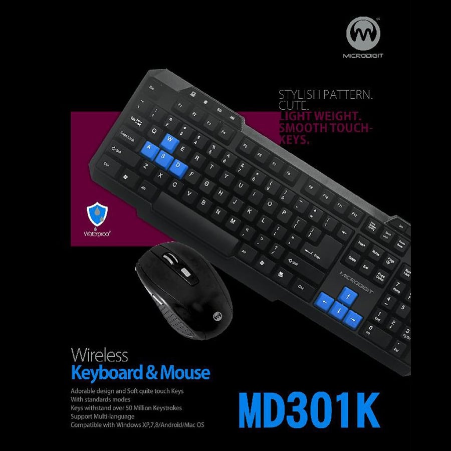 مايكروديجيت | كيبورد وماوس لاسلكية عربي انجليزي Microdigit | Wireless Keyboard and Mouse Combo MD301K