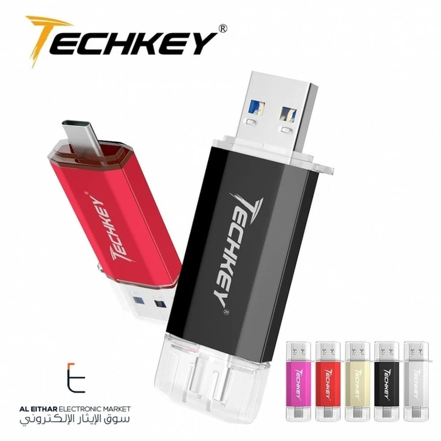 تيكي | فلاش ميموري | جهتين تايب سي وكمبيوتر | سعة كبيرة | 128 جيجا بايت TECHKEY | OTG USB 3.0 USB-C PC | Flash Memory | 128GB
