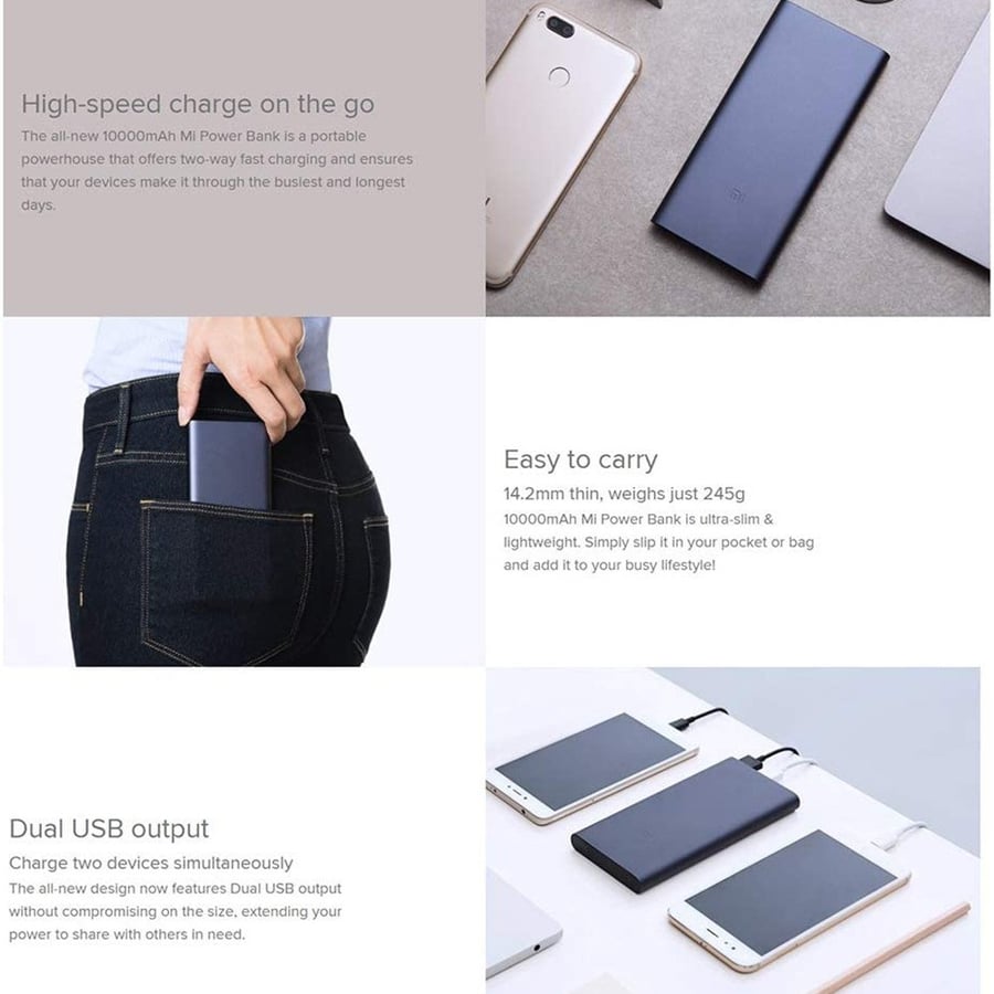 شاومي | باور بانك طاقة شاحن متنقل اسود Xiaomi | Mi 2S 10000mAh Power Bank