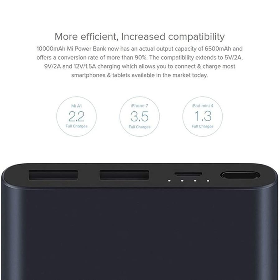 شاومي | باور بانك طاقة شاحن متنقل اسود Xiaomi | Mi 2S 10000mAh Power Bank