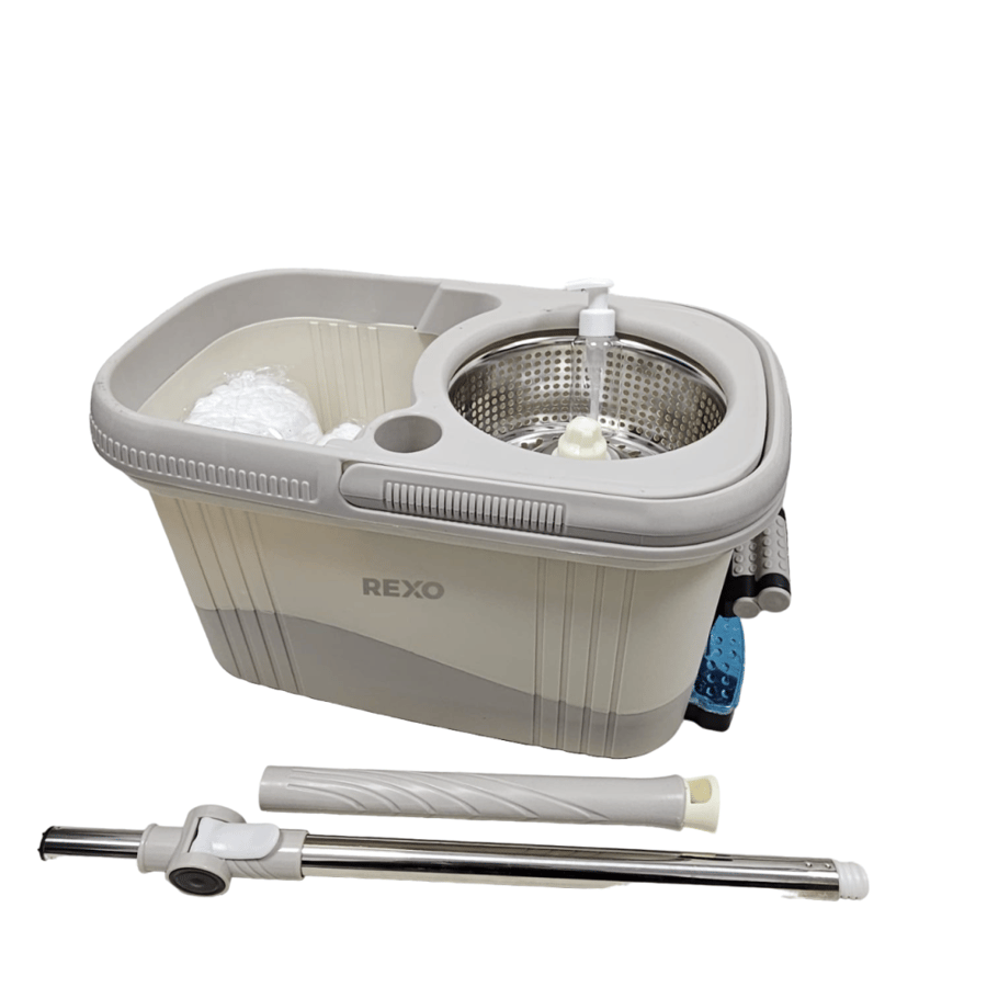 Rex | Cleaning Cart With Mop Steel Stick | Without Wheels | With 2 Microfiber Mop Heads | Beige