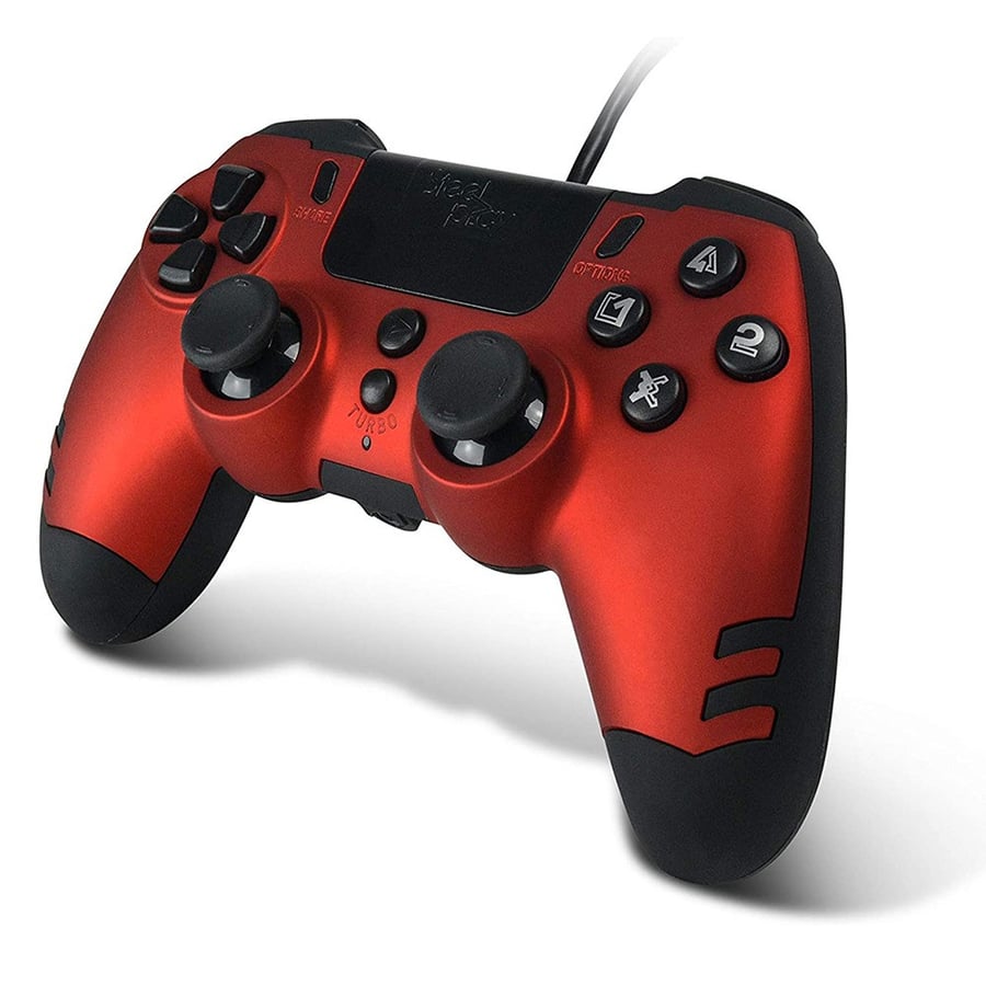 ستيلبلاي | ميتال تيك وحدة تحكم سلكية لجهاز بلايستيشن 4 و 3 والكمبيوتر احمر Steelplay | MetalTech Wired PS4 PS3 PC Controller Red