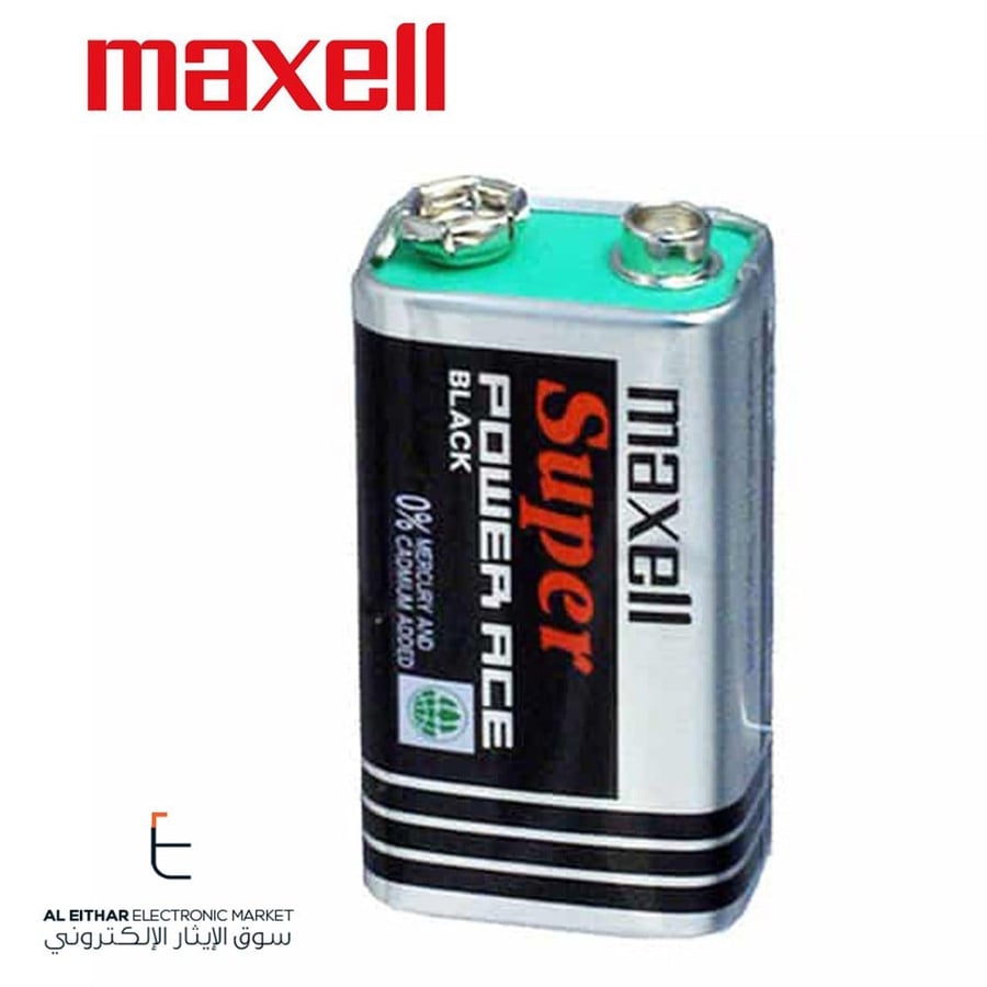 ماكسل | بطاريات مستطيلة قلوية سوبر باور ايس اسود/فضي maxell | Super Power Ace 9V Alkaline Battery 6F22