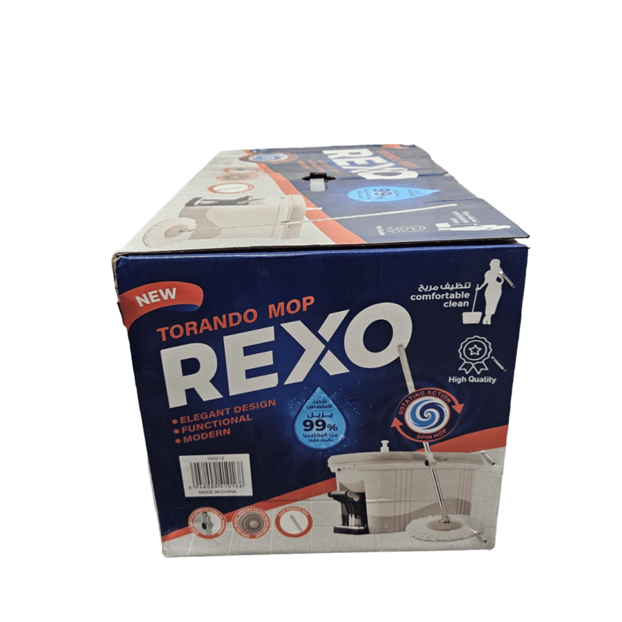 Rex | Cleaning Cart With Mop Steel Stick | Without Wheels | With 2 Microfiber Mop Heads | Beige