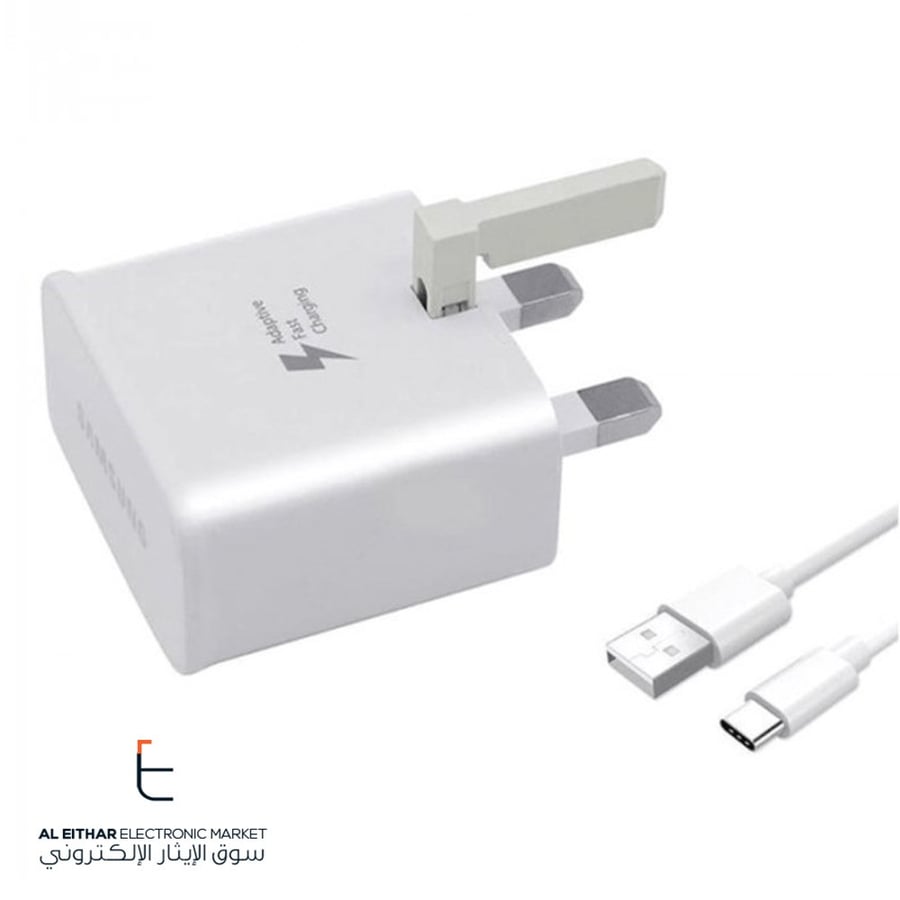 سامسونج | الاصلي شاحن جداري مع سلك تايب سي ابيض Samsung | Travel Adapter Wall Charger with USB-C Cable UK EP-TA50UWE