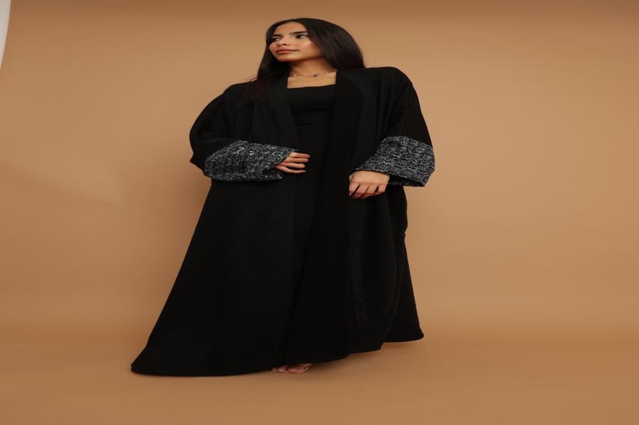 ~ Black Crepe with Pattern Cotton Sleeves