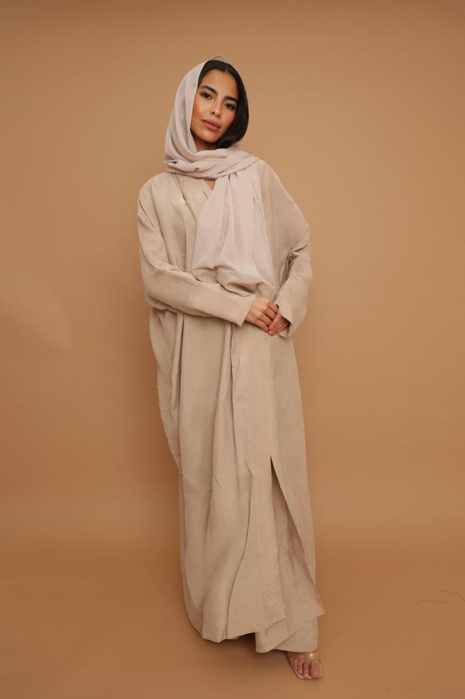Beige Washed Silk Abaya ~
