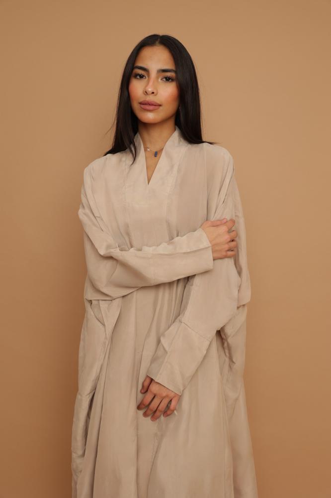 Beige Washed Silk Abaya ~