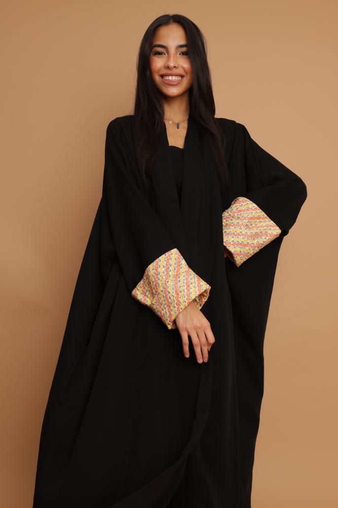 Black Crepe with Yellow Cotton Sleeves