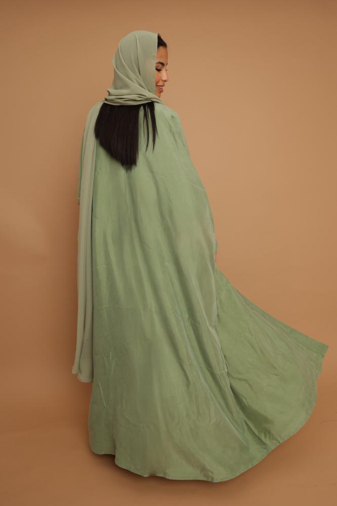 Lime Green Washed Silk Abaya ~