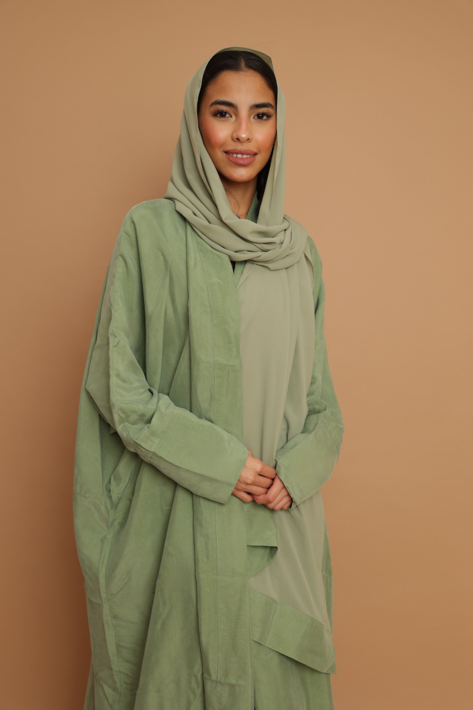 Lime Green Washed Silk Abaya ~