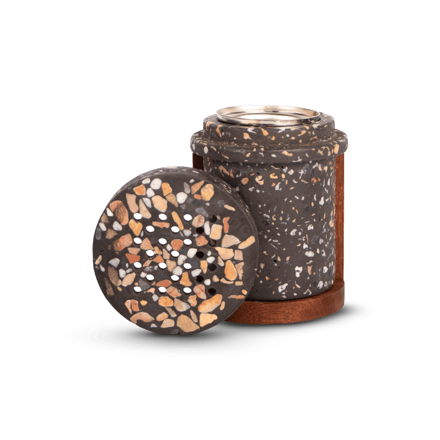 "Sondos" Incense Burner - Grey Terrazzo with Round Lid