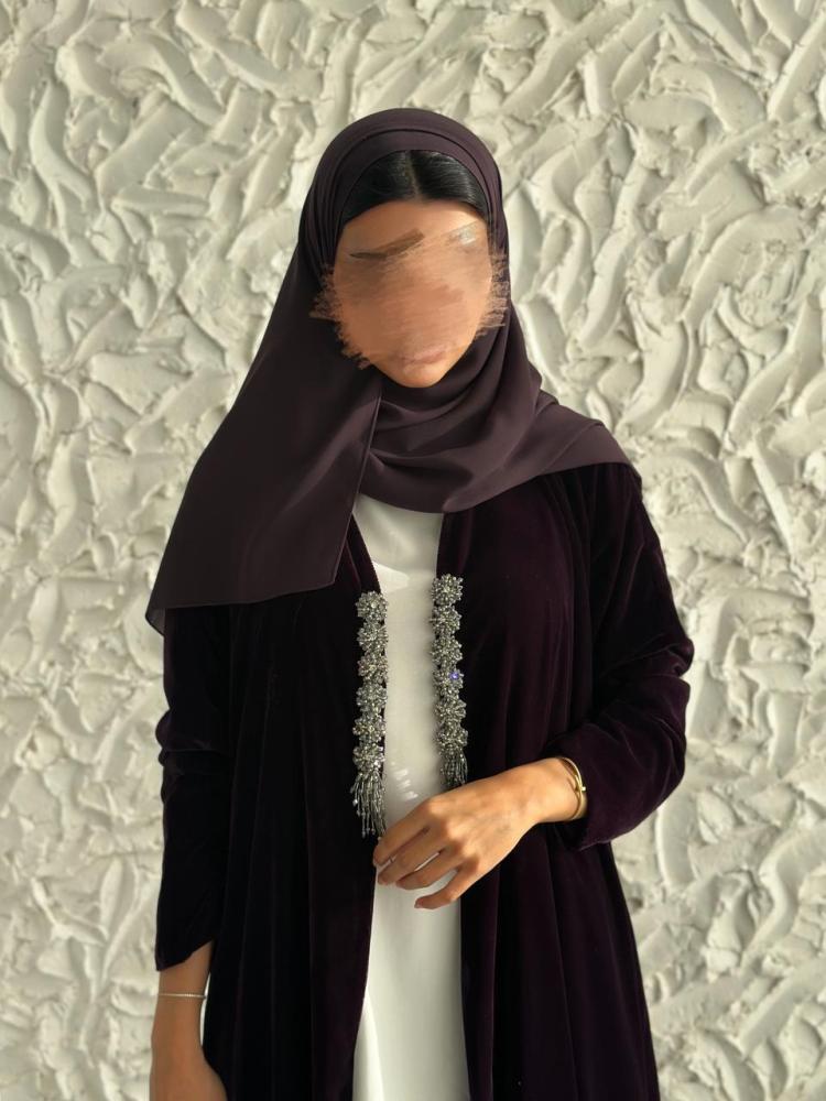 عباية مخمل موف كوري مع كلفة كرستالات