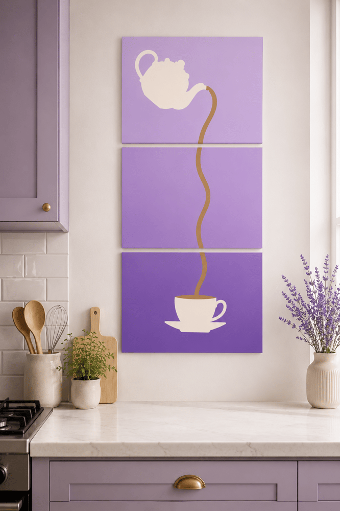 لوحة كانفس ثلاثيه - إبريق الشاي  متعدد الألوان - 30X25 سم